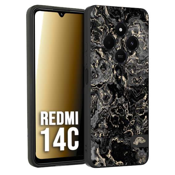 CUSTOMIZZA - Custodia cover nera morbida in tpu compatibile per Xiaomi Redmi 14C effetto marmo marble nero black venature dorato pietra