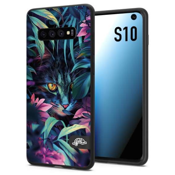 CUSTOMIZZA - Custodia cover nera morbida in tpu compatibile per Samsung S10 animali color giungla tropicale occhio di gatto colori vibranti disegnato