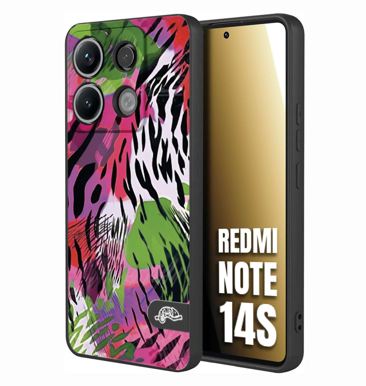 CUSTOMIZZA - Custodia cover nera morbida in tpu compatibile per Xiaomi Redmi Note 14S leopardato tigrato tiger colorata summer color verde fucsia