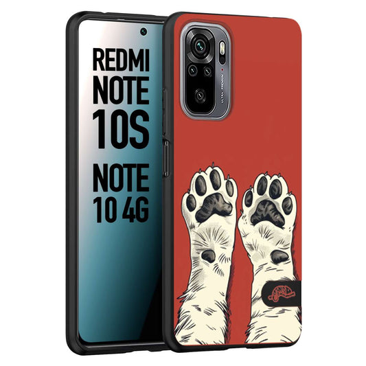 CUSTOMIZZA - Custodia cover nera morbida in tpu compatibile per Xiaomi Redmi Note 10S zampe di gatto cat paws rossa red disegnata fumetto cartoon