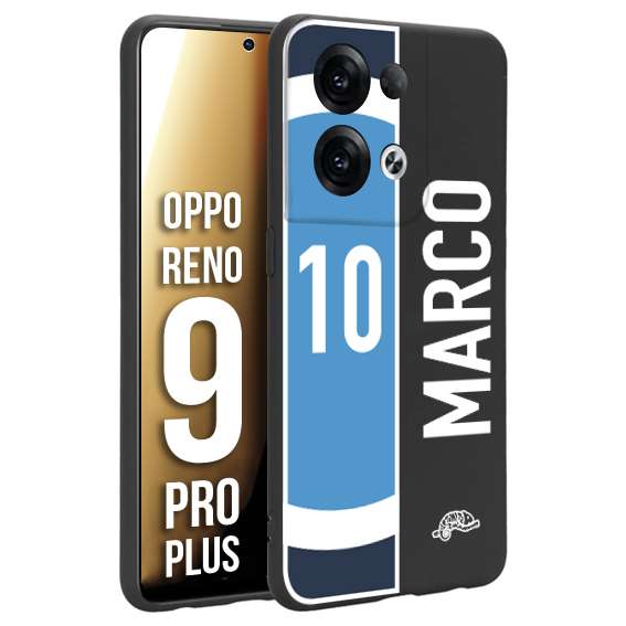 CUSTOMIZZA - Custodia cover nera morbida in tpu compatibile per Oppo Reno 9 PRO PLUS personalizzata calcio football nome e numero calciatori biancoazzurri bianco celesti