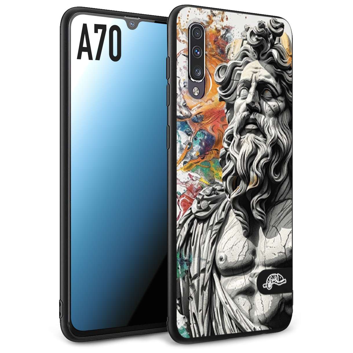 CUSTOMIZZA - Custodia cover nera morbida in tpu compatibile per Samsung A70 statua colorata moderna antico tattoo splash color