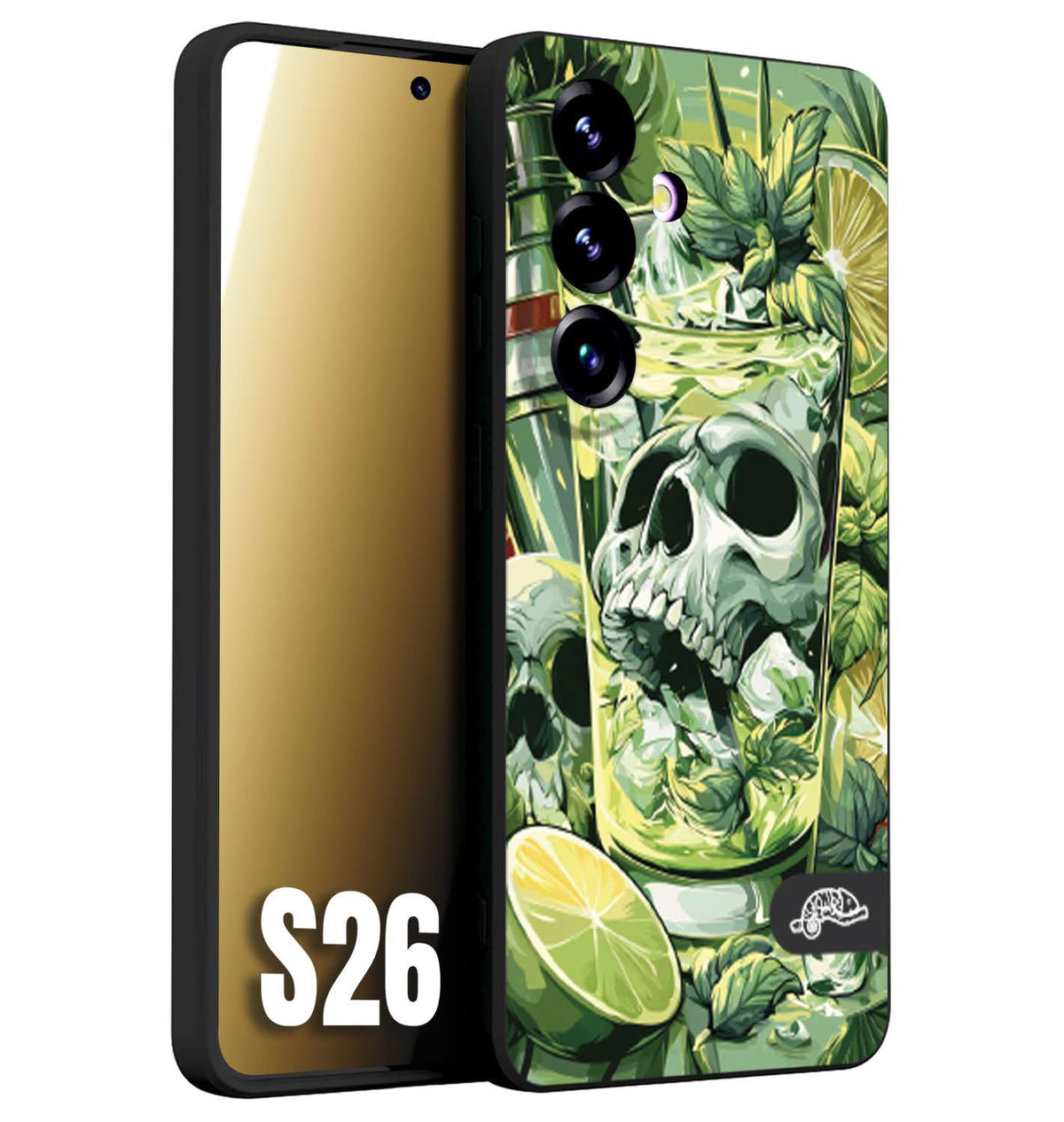 CUSTOMIZZA - Custodia cover nera morbida in tpu compatibile per Samsung S26 Mojito cocktail teschio illustrazione drink lime menta ghiacci tropicale street art