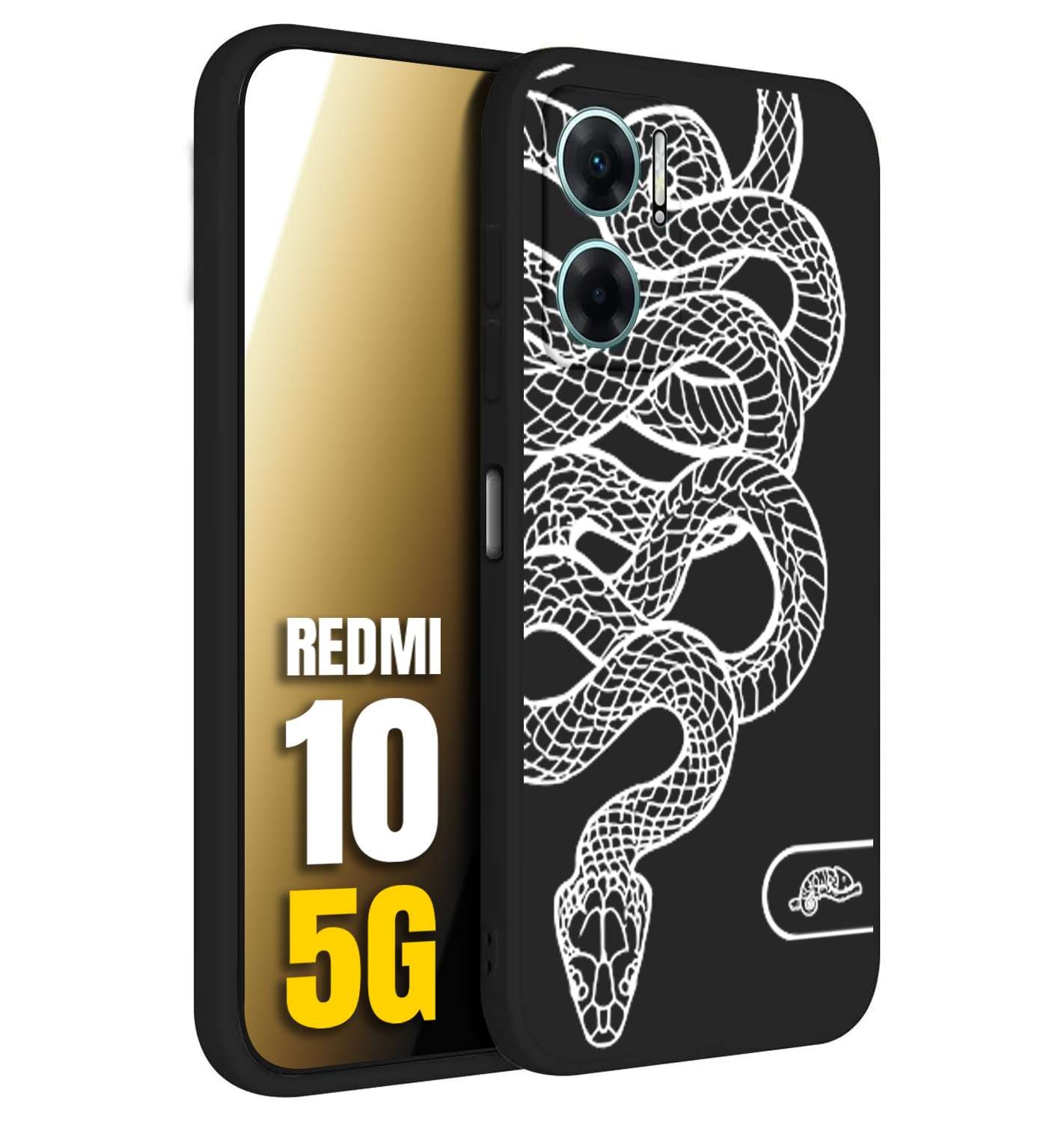 CUSTOMIZZA - Custodia cover nera morbida in tpu compatibile per Xiaomi Redmi 10 5G serpente snake bianco a rilievo disegnato tattoo tatuaggio