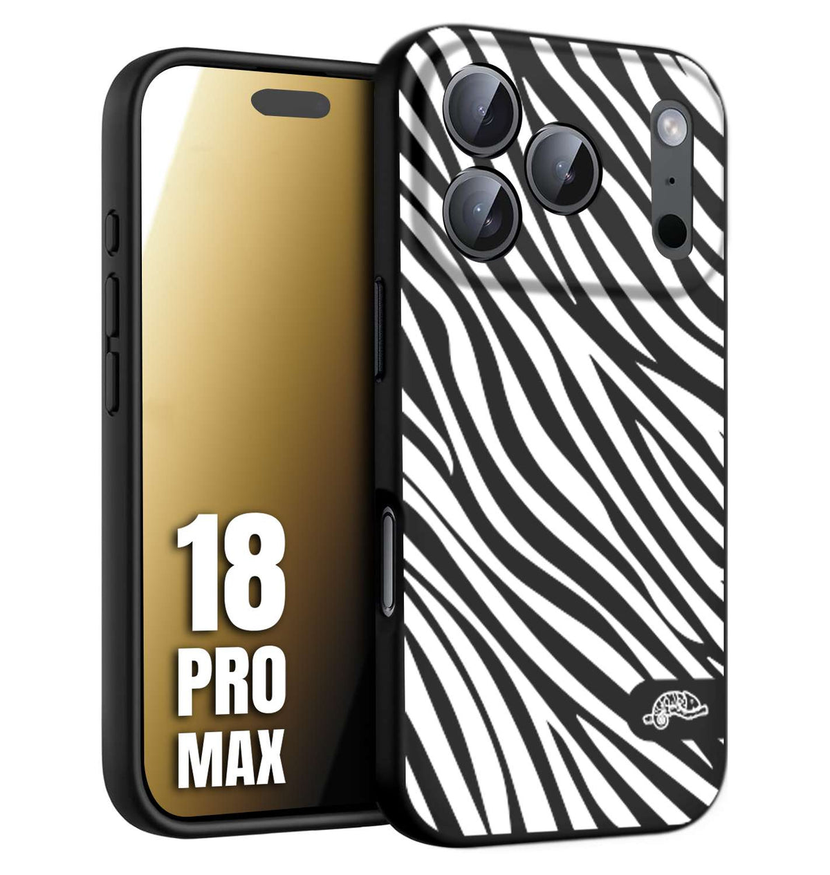 CUSTOMIZZA - Custodia cover nera morbida in tpu compatibile per iPhone 18 PRO MAX zebrata maculata a rilievo soft touch donna bianca