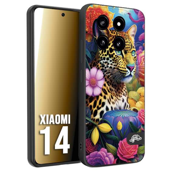 CUSTOMIZZA - Custodia cover nera morbida in tpu compatibile per Xiaomi 14 astratti donna flower fantasia leopardo ghepardo animali colorati