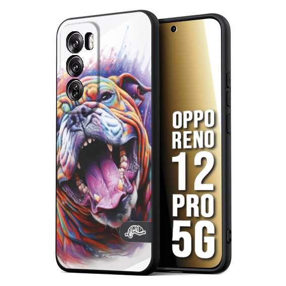 CUSTOMIZZA - Custodia cover nera morbida in tpu compatibile per Oppo Reno 12 PRO 5G animali color bulldog cane dog colori vibranti disegnato schizzo