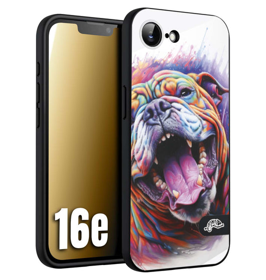 CUSTOMIZZA - Custodia cover nera morbida in tpu compatibile per iPhone 16E animali color bulldog cane dog colori vibranti disegnato schizzo