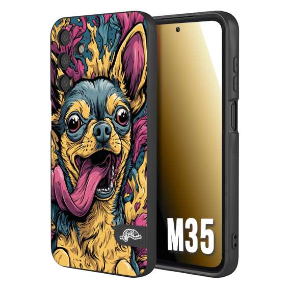 CUSTOMIZZA - Custodia cover nera morbida in tpu compatibile per Samsung M35 Chihuahua illustrazione cane pop art cane street art cartone animato