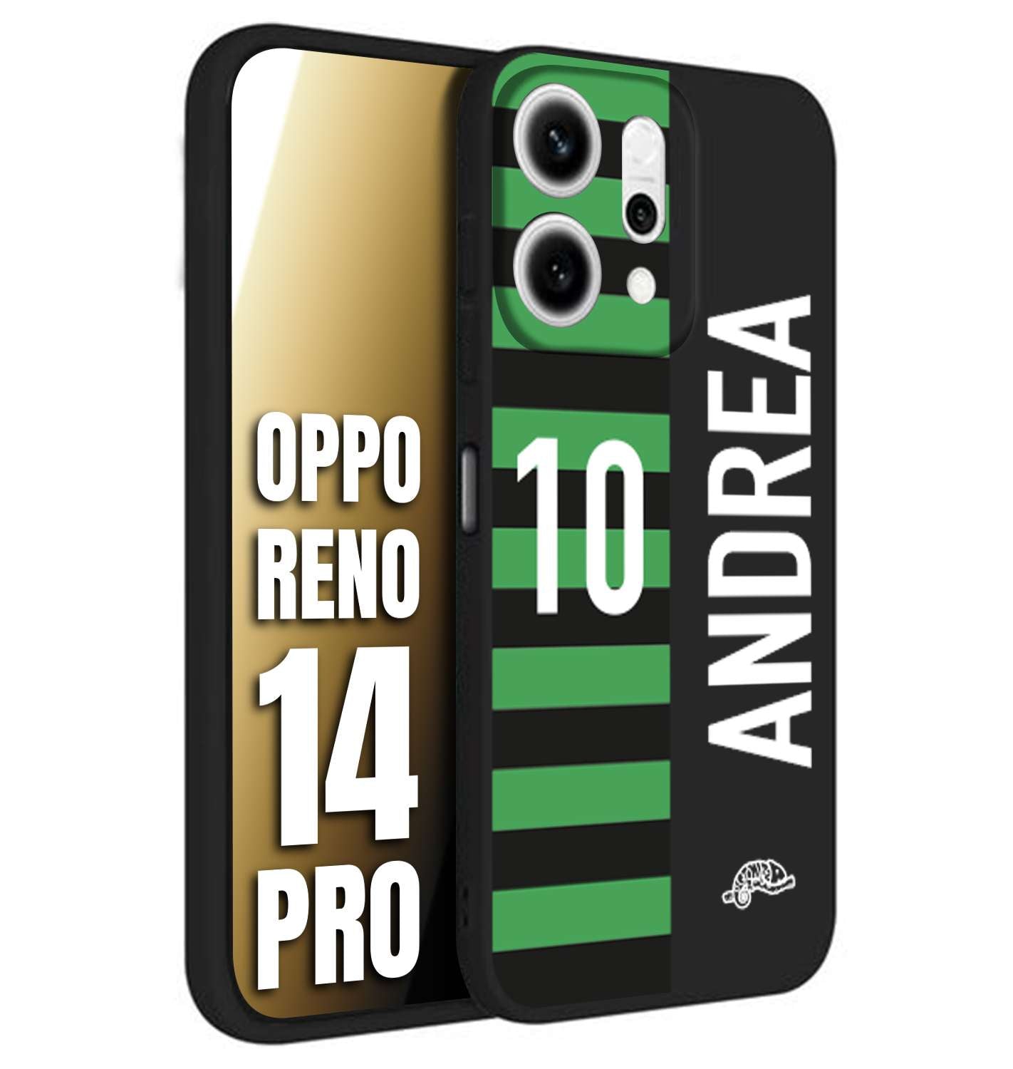 CUSTOMIZZA - Custodia cover nera morbida in tpu compatibile per Oppo Reno 14 PRO personalizzata calcio football nome e numero calciatori neroverde