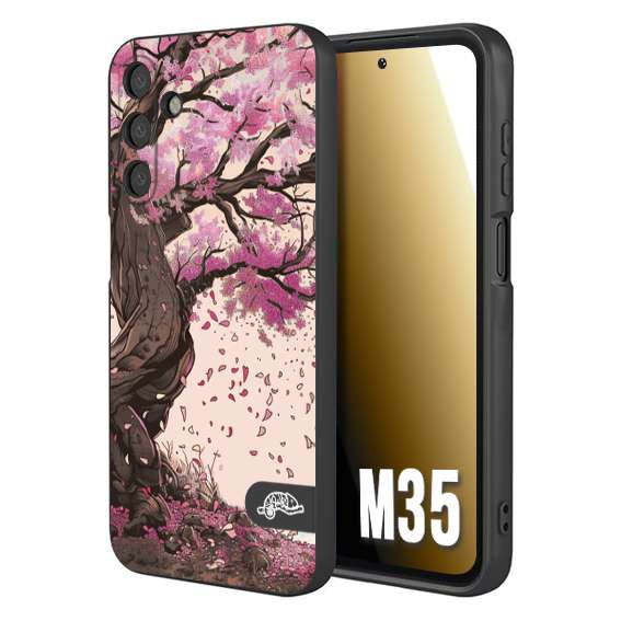 CUSTOMIZZA - Custodia cover nera morbida in tpu compatibile per Samsung M35 giapponese colori morbidi fiori di ciliegio rosa disegnata