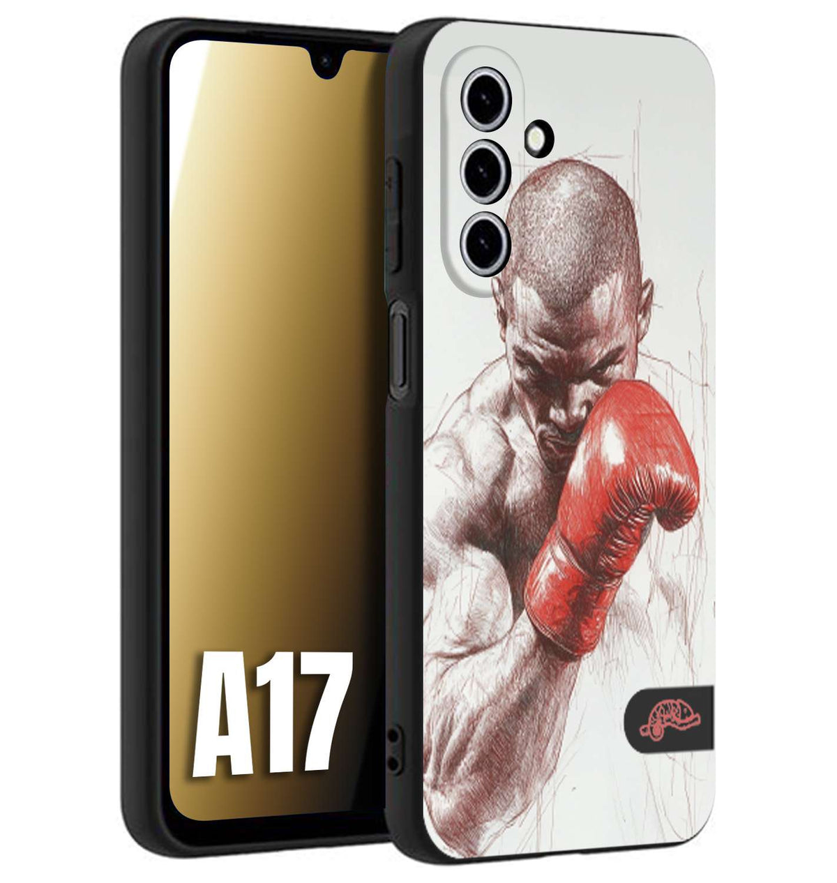 CUSTOMIZZA - Custodia cover nera morbida in tpu compatibile per Samsung A17 pugilato pugili disegno tattoo guantoni box sport primo piano