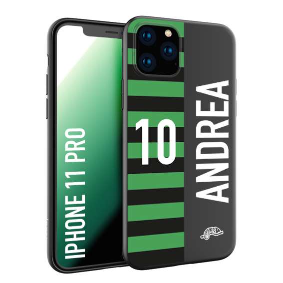 CUSTOMIZZA - Custodia cover nera morbida in tpu compatibile per iPhone 11 PRO personalizzata calcio football nome e numero calciatori neroverde