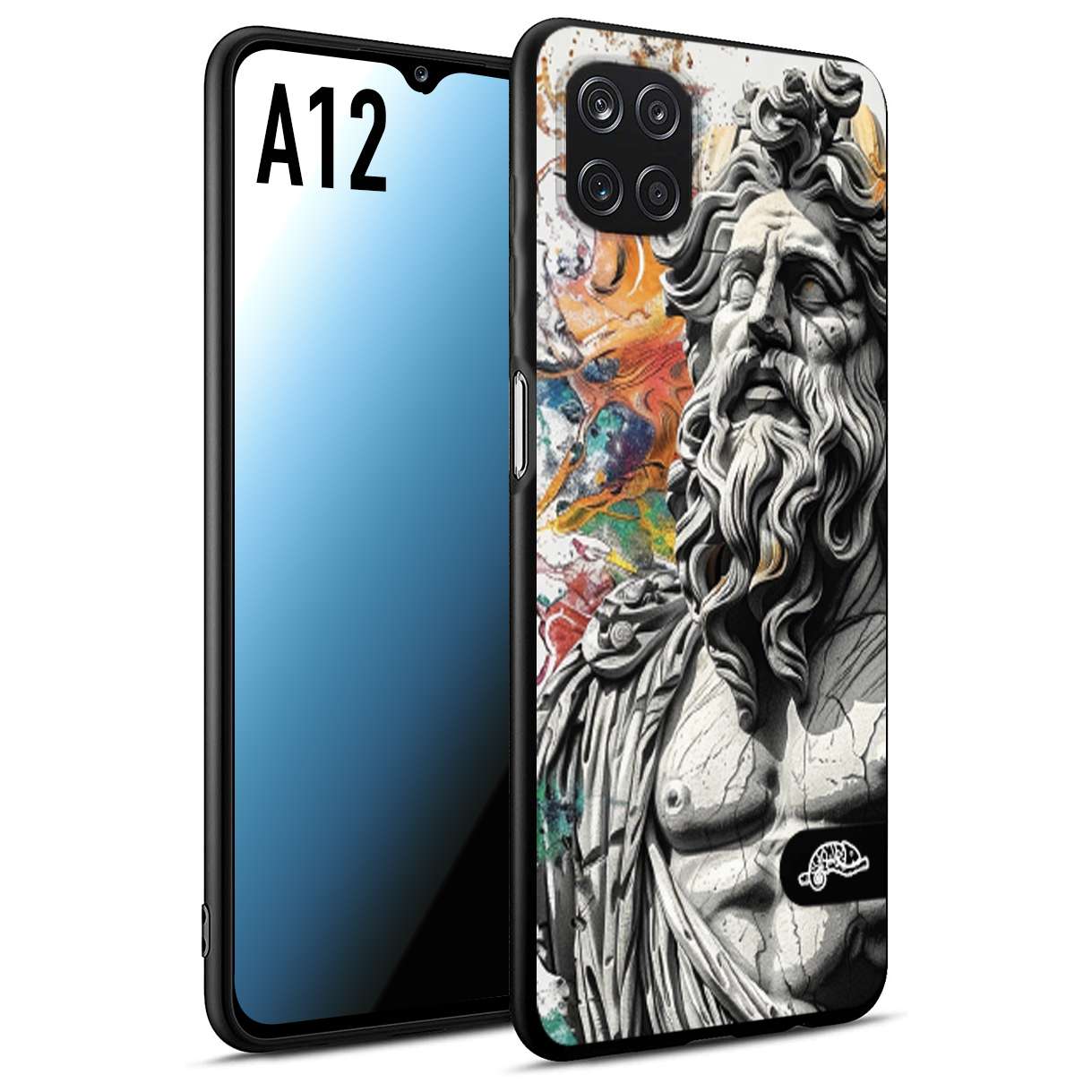 CUSTOMIZZA - Custodia cover nera morbida in tpu compatibile per Samsung A12 statua colorata moderna antico tattoo splash color