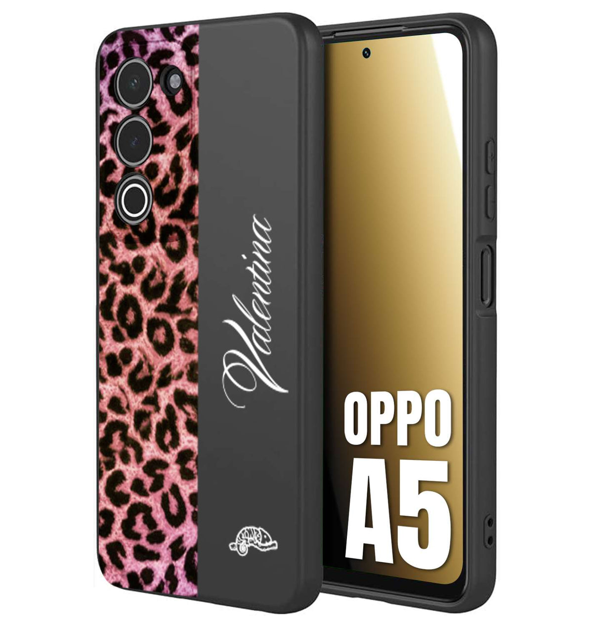 CUSTOMIZZA - Custodia cover nera morbida in tpu compatibile per Oppo A5 leopardato rosa fucsia personalizzata nome iniziali