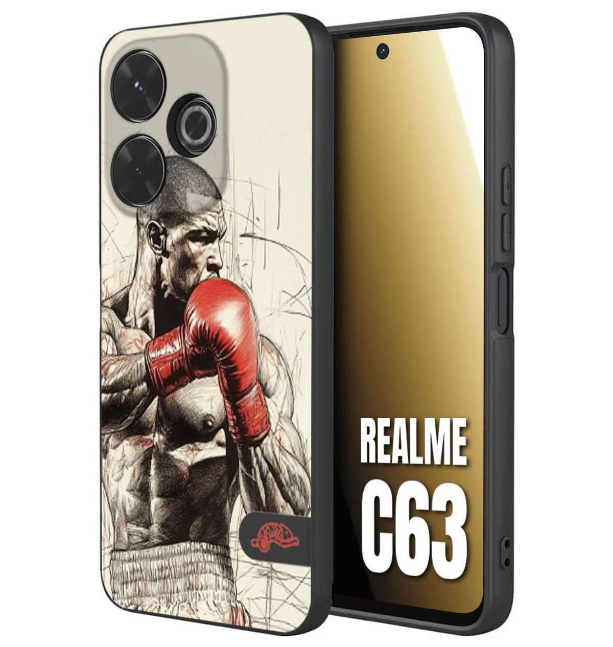 CUSTOMIZZA - Custodia cover nera morbida in tpu compatibile per Realme C63 pugilato pugili disegno tattoo guantoni box sport ring