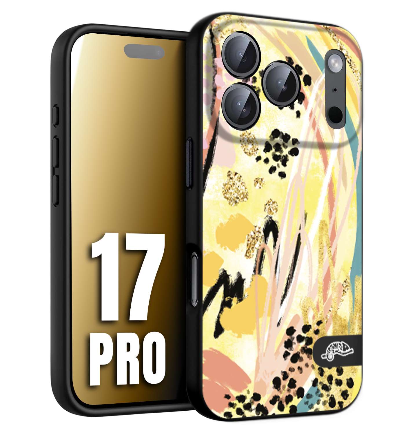 CUSTOMIZZA - Custodia cover nera morbida in tpu compatibile per iPhone 17 PRO astratti donna flower fantasia estate gialla rosa leopardata