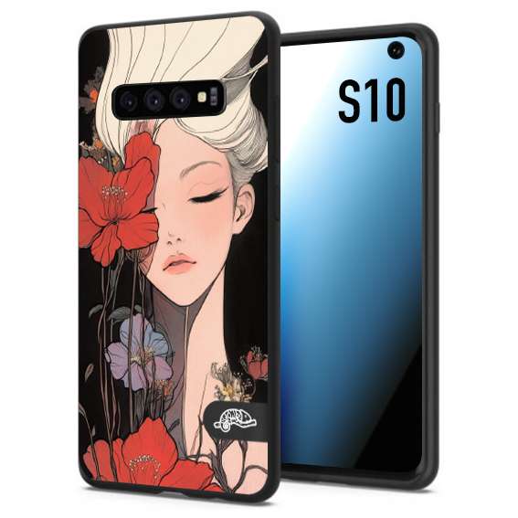 CUSTOMIZZA - Custodia cover nera morbida in tpu compatibile per Samsung S10 woman flower Fantasia Floreale Design Donna e Fiori, Retro Artistico