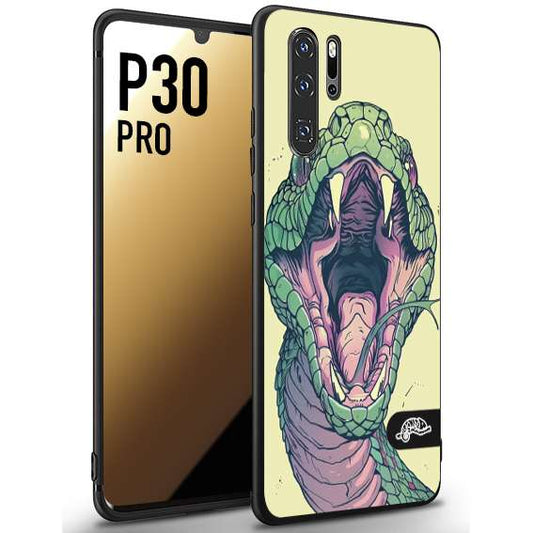 CUSTOMIZZA - Custodia cover nera morbida in tpu compatibile per Huawei P30 PRO snake yellow green serpente tatuaggio tattoo disegnato a mano