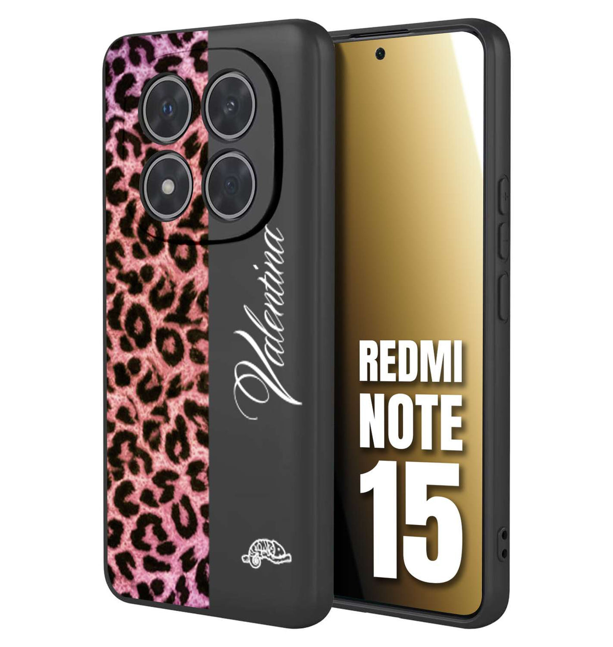 CUSTOMIZZA - Custodia cover nera morbida in tpu compatibile per Xiaomi Redmi Note 15 leopardato rosa fucsia personalizzata nome iniziali