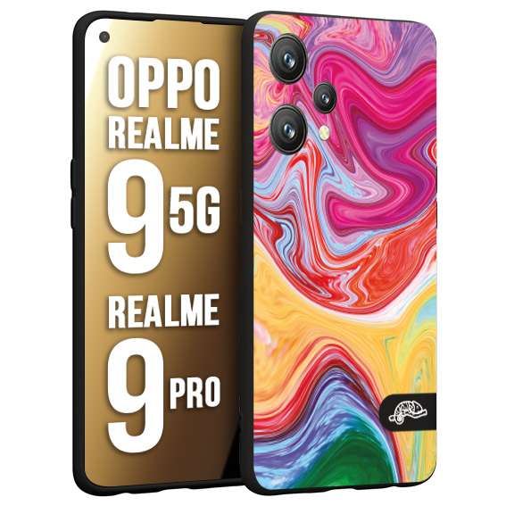 CUSTOMIZZA - Custodia cover nera morbida in tpu compatibile per Oppo Realme 9 5G - 9 PRO colorata fantasia vortice marmo onde verde fucsia gialla