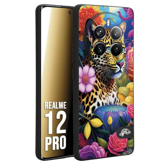 CUSTOMIZZA - Custodia cover nera morbida in tpu compatibile per Realme 12 PRO astratti donna flower fantasia leopardo ghepardo animali colorati