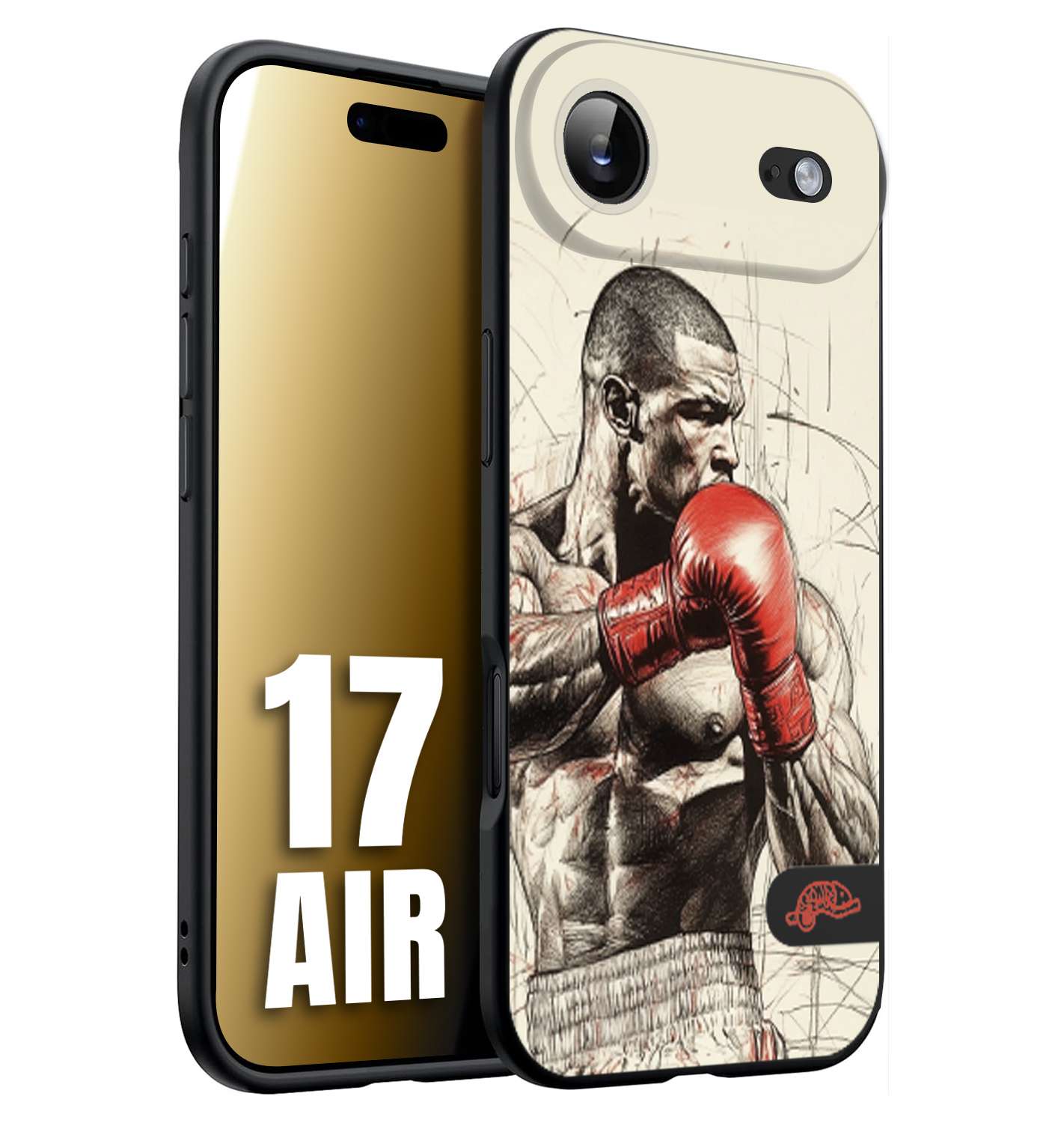 CUSTOMIZZA - Custodia cover nera morbida in tpu compatibile per iPhone 17 AIR pugilato pugili disegno tattoo guantoni box sport ring