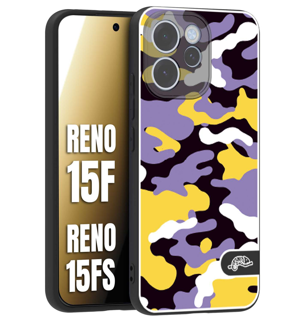 CUSTOMIZZA - Custodia cover nera morbida in tpu compatibile per Oppo Reno 15 F - Reno 15 FS camouflage mimetico militare viola lilla giallo