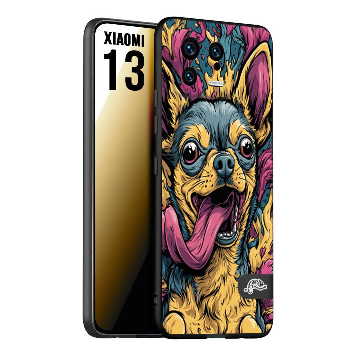 CUSTOMIZZA - Custodia cover nera morbida in tpu compatibile per Xiaomi 13 Chihuahua illustrazione cane pop art cane street art cartone animato