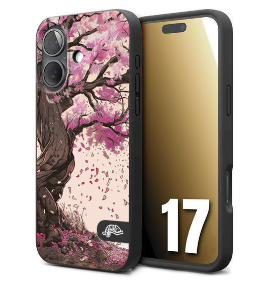 CUSTOMIZZA - Custodia cover nera morbida in tpu compatibile per iPhone 17 giapponese colori morbidi fiori di ciliegio rosa disegnata