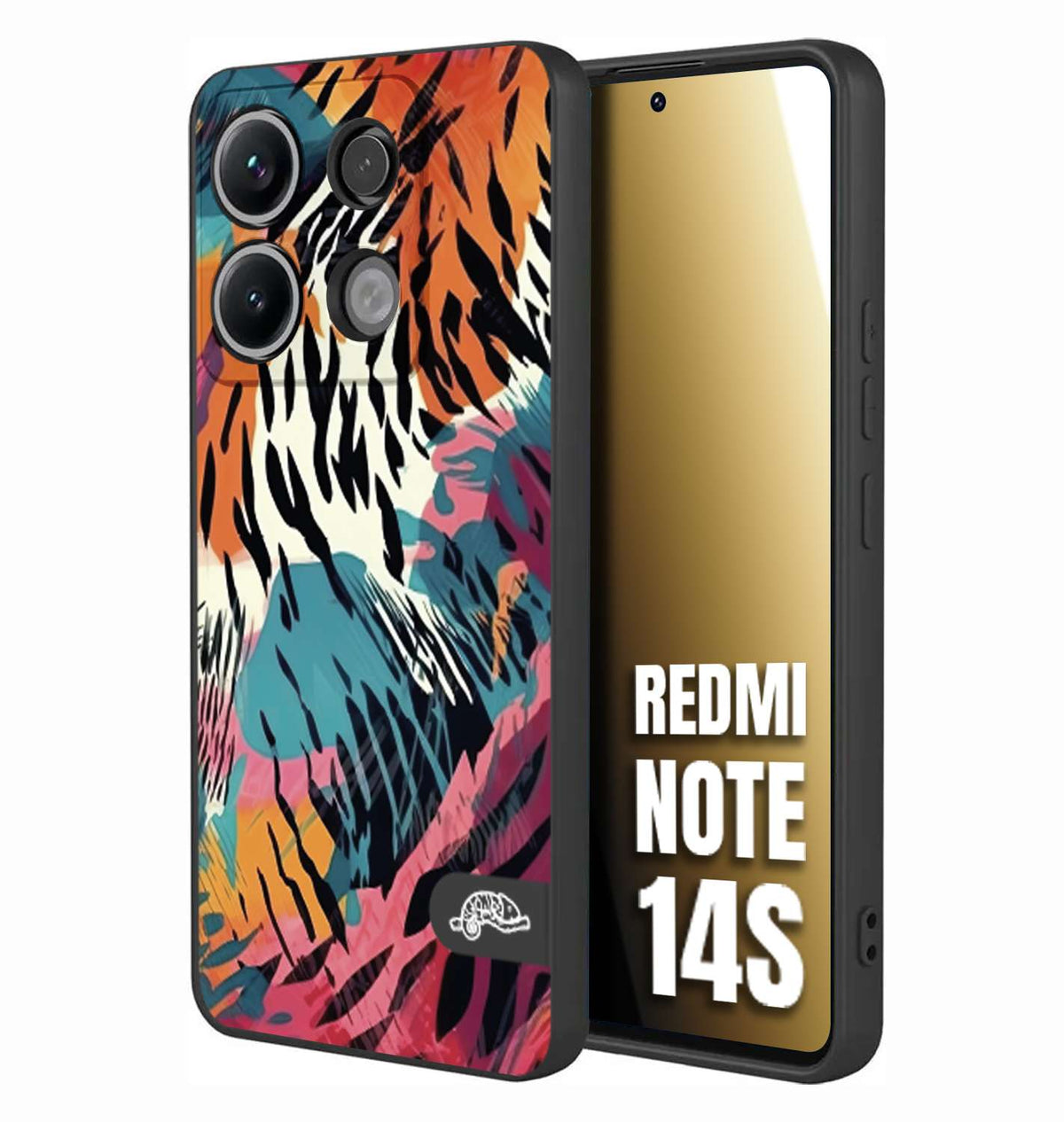 CUSTOMIZZA - Custodia cover nera morbida in tpu compatibile per Xiaomi Redmi Note 14S leopardato maculato tigrato tiger colorata summer color