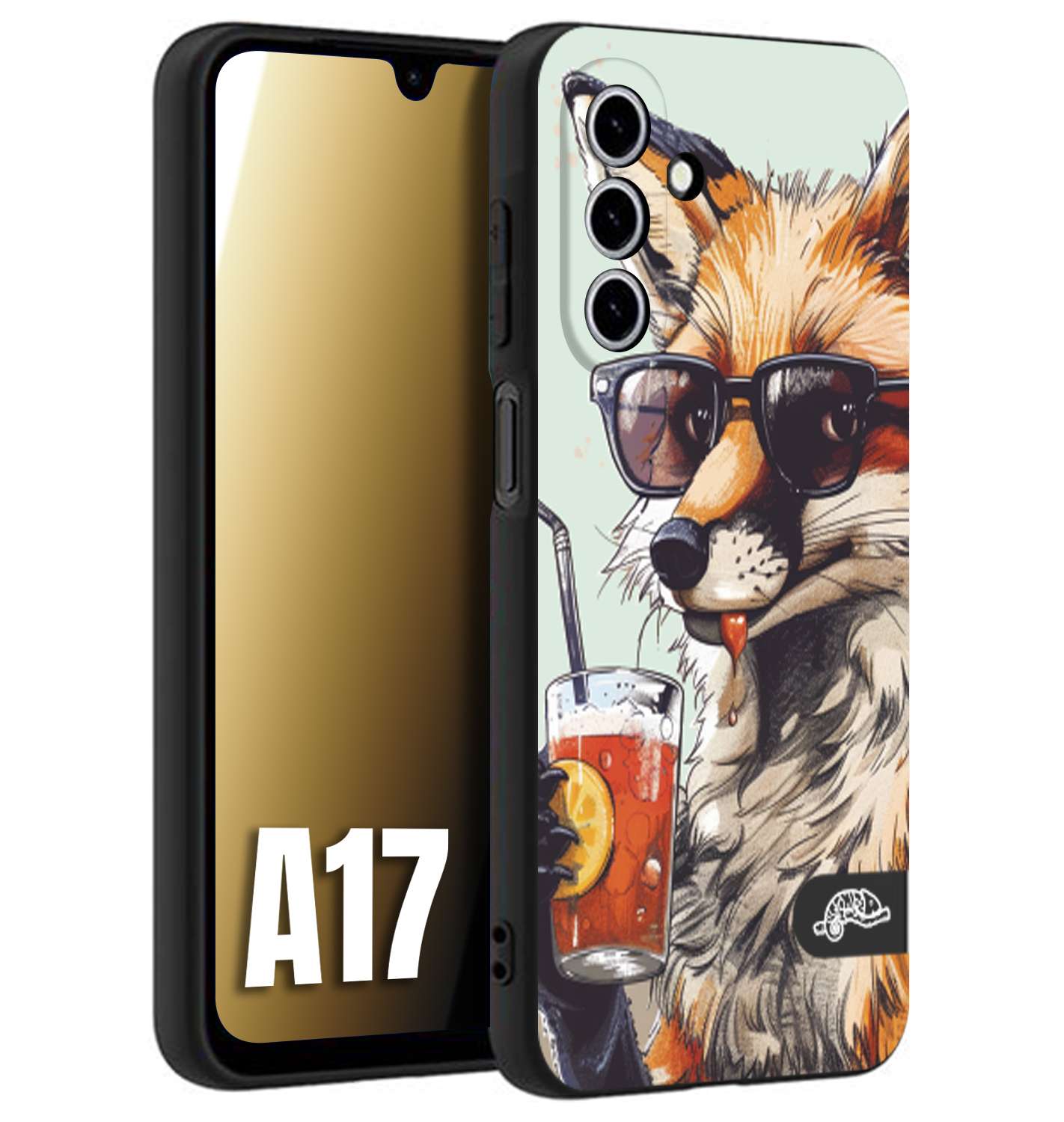 CUSTOMIZZA - Custodia cover nera morbida in tpu compatibile per Samsung A17 estate disegnata cocktails animali simpatici fox volpe negroni