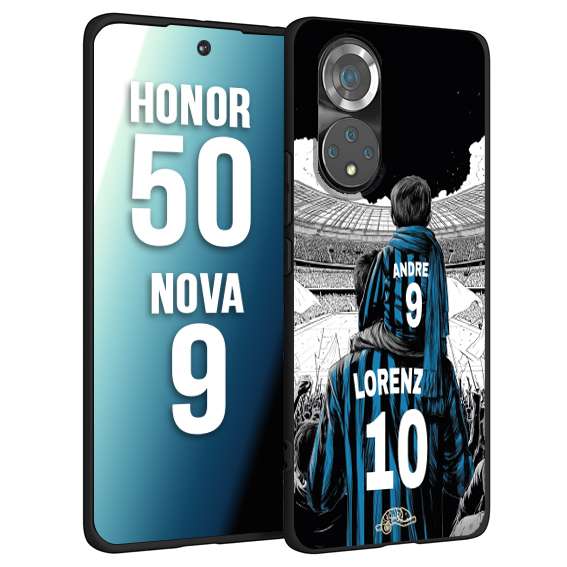 CUSTOMIZZA - Custodia cover nera morbida in tpu compatibile per Huawei Nova 9 - Honor 50 personalizzata calcio football padre e figlio calciatori nerazzurra