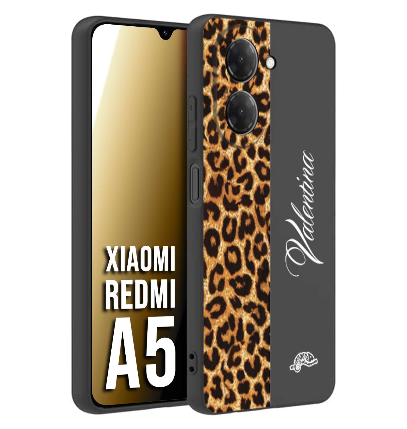 CUSTOMIZZA - Custodia cover nera morbida in tpu compatibile per Xiaomi Redmi A5 custom nome scritta leopardato maculato donna marrone leopard