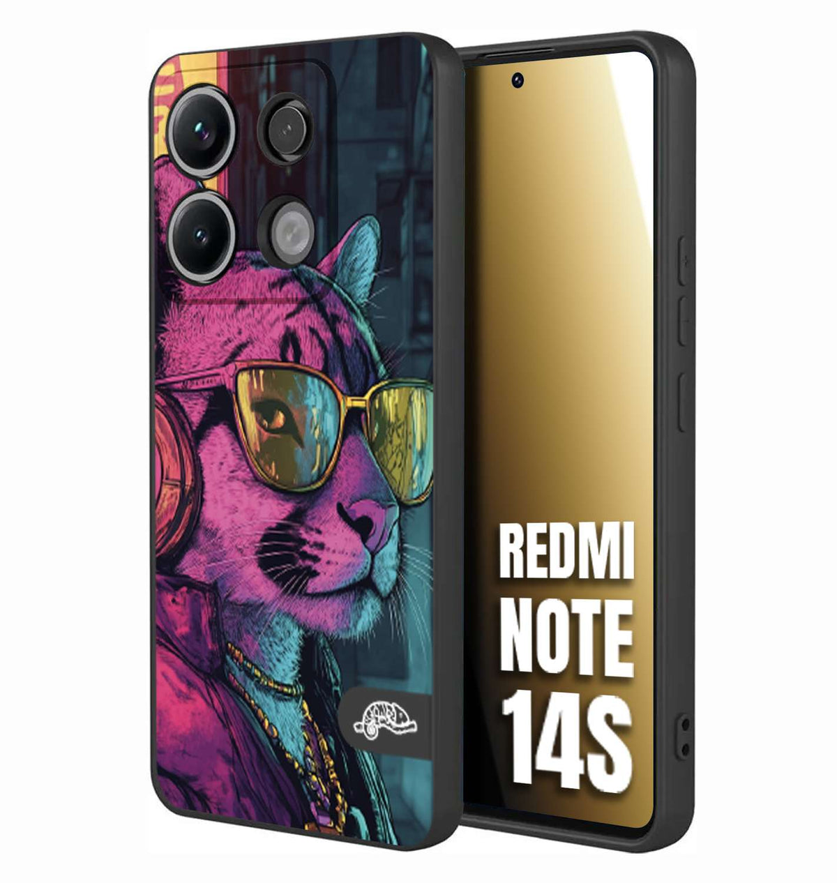 CUSTOMIZZA - Custodia cover nera morbida in tpu compatibile per Xiaomi Redmi Note 14S animali cyberpunk pantera street cat fucsia blu giallo