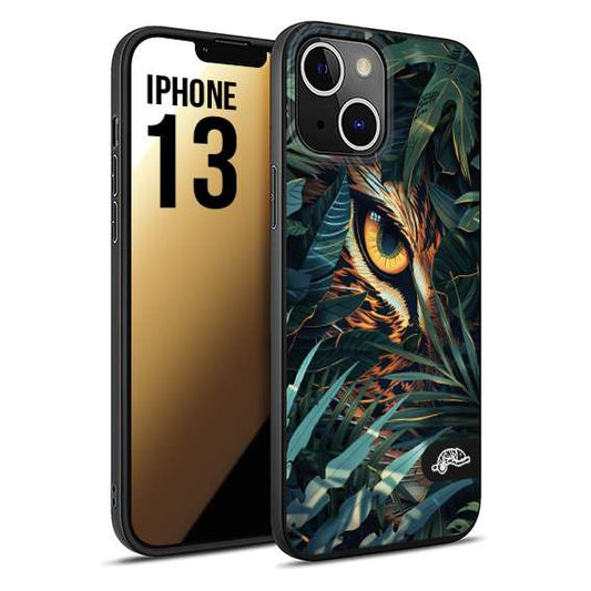 CUSTOMIZZA - Custodia cover nera morbida in tpu compatibile per iPhone 13 animali color giungla tropicale occhio di giaguaro felino disegnato