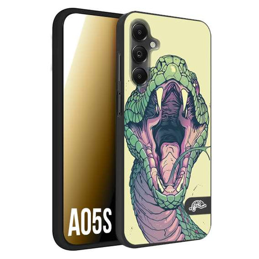 CUSTOMIZZA - Custodia cover nera morbida in tpu compatibile per Samsung A05S snake yellow green serpente tatuaggio tattoo disegnato a mano