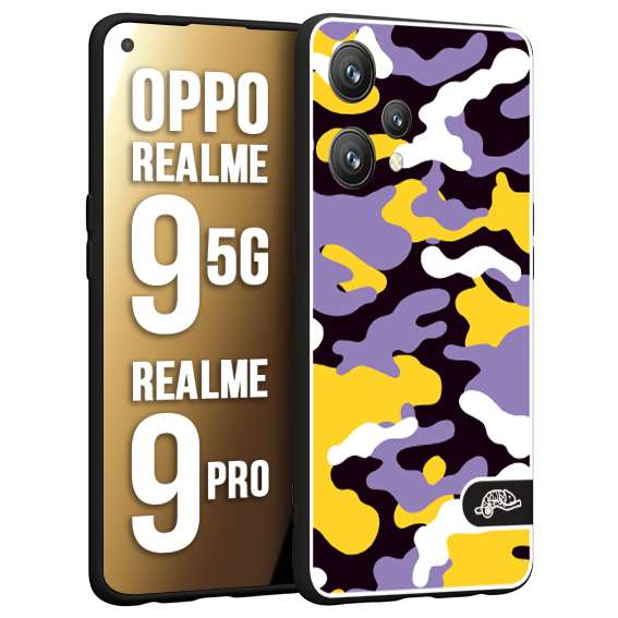CUSTOMIZZA - Custodia cover nera morbida in tpu compatibile per Oppo Realme 9 5G - 9 PRO camouflage mimetico militare viola lilla giallo