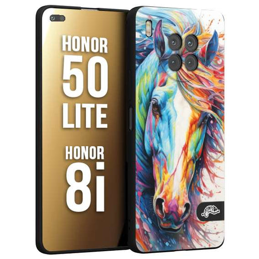 CUSTOMIZZA - Custodia cover nera morbida in tpu compatibile per Honor 8i - Honor 50 LITE animali color cavallo horse viso colori vibranti disegnato schizzo