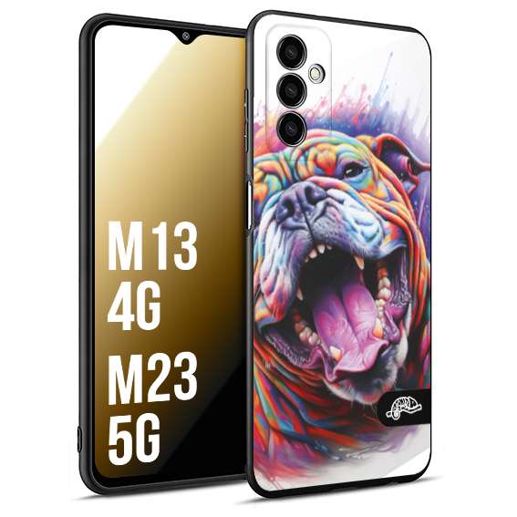 CUSTOMIZZA - Custodia cover nera morbida in tpu compatibile per Samsung M13 4G - M23 5G animali color bulldog cane dog colori vibranti disegnato schizzo