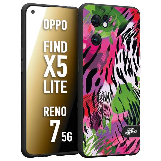 CUSTOMIZZA - Custodia cover nera morbida in tpu compatibile per Oppo Reno 7 - Find X5 LITE leopardato tigrato tiger colorata summer color verde fucsia