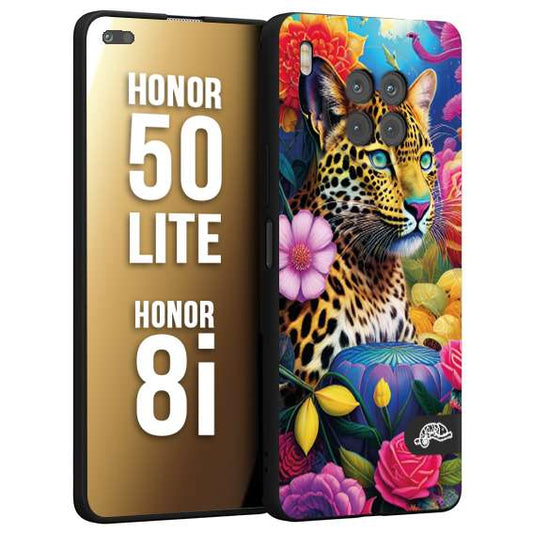 CUSTOMIZZA - Custodia cover nera morbida in tpu compatibile per Honor 8i - Honor 50 LITE fiori astratti donna flower fantasia leopardo ghepardo animali colorati