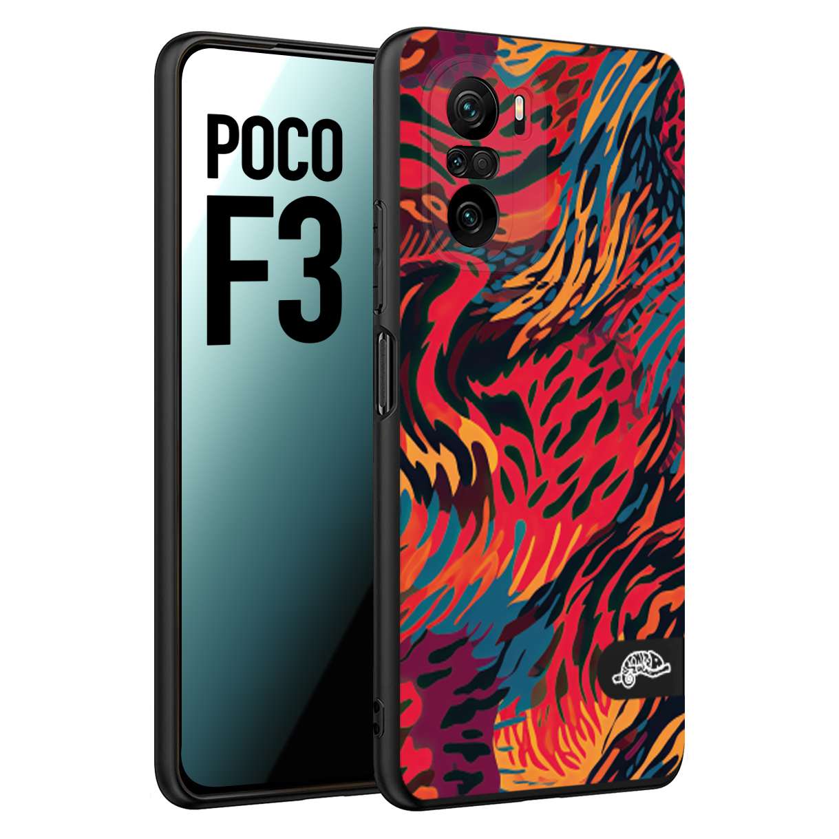 CUSTOMIZZA - Custodia cover nera morbida in tpu compatibile per Xiaomi Poco F3 leopardato maculato tigrato colorata fiamme rossa blu arancione