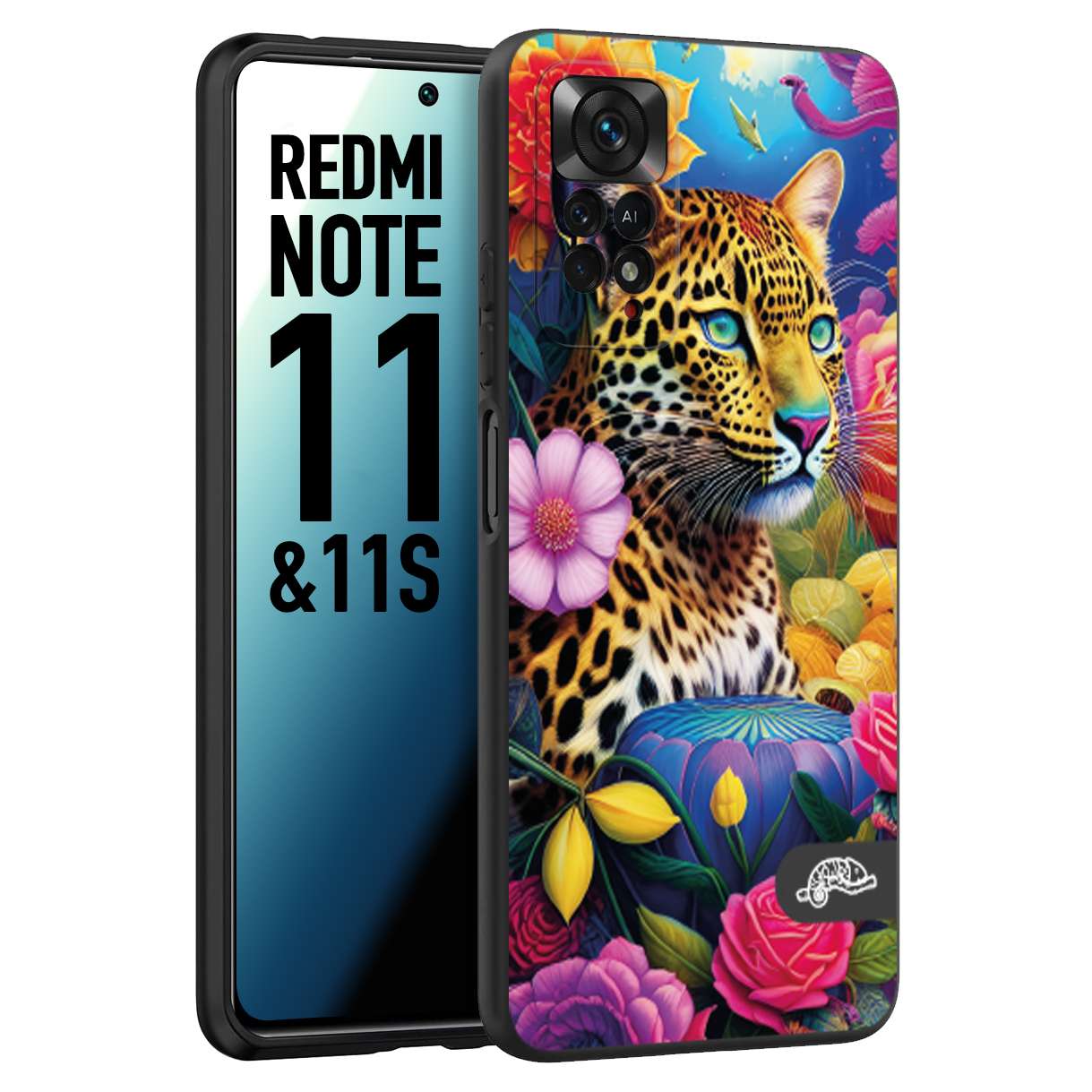 CUSTOMIZZA - Custodia cover nera morbida in tpu compatibile per Xiaomi Redmi Note 11 - Note 11S fiori astratti donna flower fantasia leopardo ghepardo animali colorati
