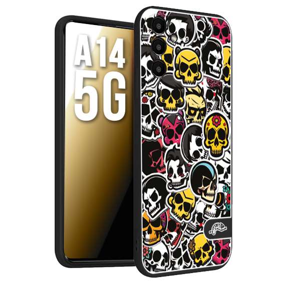 CUSTOMIZZA - Custodia cover nera morbida in tpu compatibile per Samsung A14 5G sticker bomb teschi colorati adesivi skulls skater snowboard
