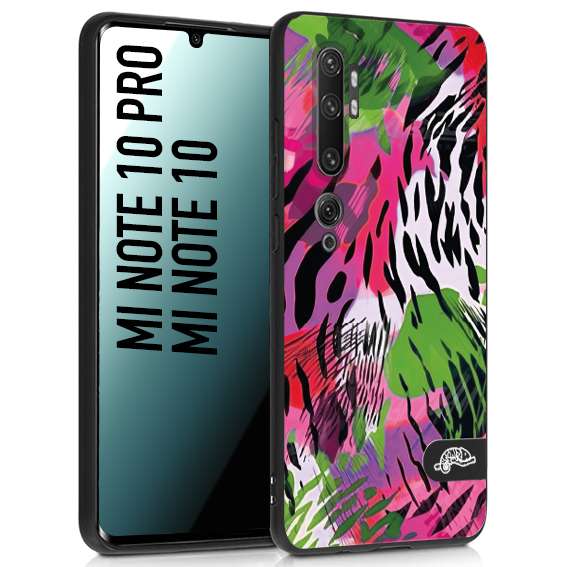 CUSTOMIZZA - Custodia cover nera morbida in tpu compatibile per Xiaomi Mi Note 10 - Mi Note 10 Pro leopardato tigrato tiger colorata summer color verde fucsia