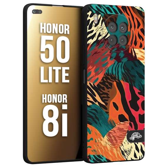 CUSTOMIZZA - Custodia cover nera morbida in tpu compatibile per Honor 8i - Honor 50 LITE leopardato tigrato tiger colorata summer arancio verde fucsia