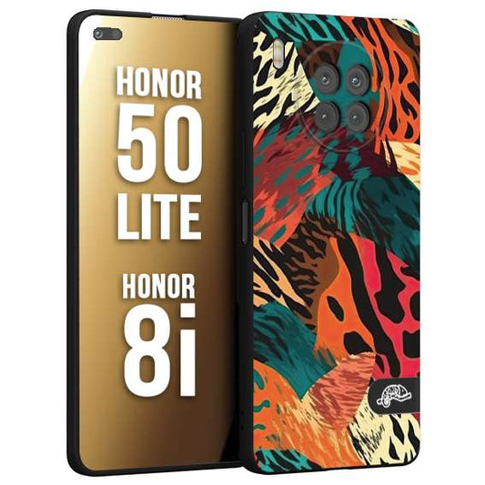 CUSTOMIZZA - Custodia cover nera morbida in tpu compatibile per Honor 8i - Honor 50 LITE leopardato tigrato tiger colorata summer arancio verde fucsia