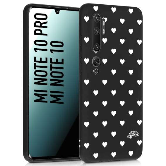 CUSTOMIZZA - Custodia cover nera morbida in tpu compatibile per Xiaomi Mi Note 10 - Mi Note 10 Pro cuori pois bianchi donna pin up vintage