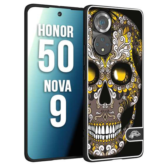 CUSTOMIZZA - Custodia cover nera morbida in tpu compatibile per Huawei Nova 9 - Honor 50 teschio messicano Mexican skull nero giallo